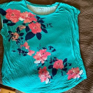 Turquoise/ hot pink flower shirt